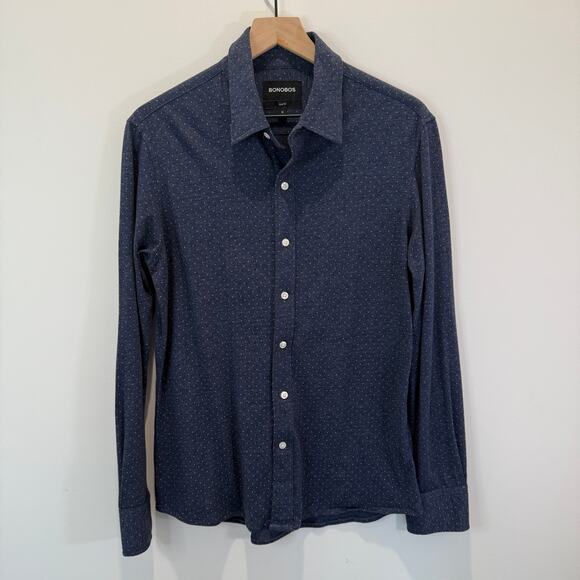Bonobos Button Down Shirt Men's Med Slim Fit Blue Polka Dots Comfy Stretchy Soft - Picture 1 of 10